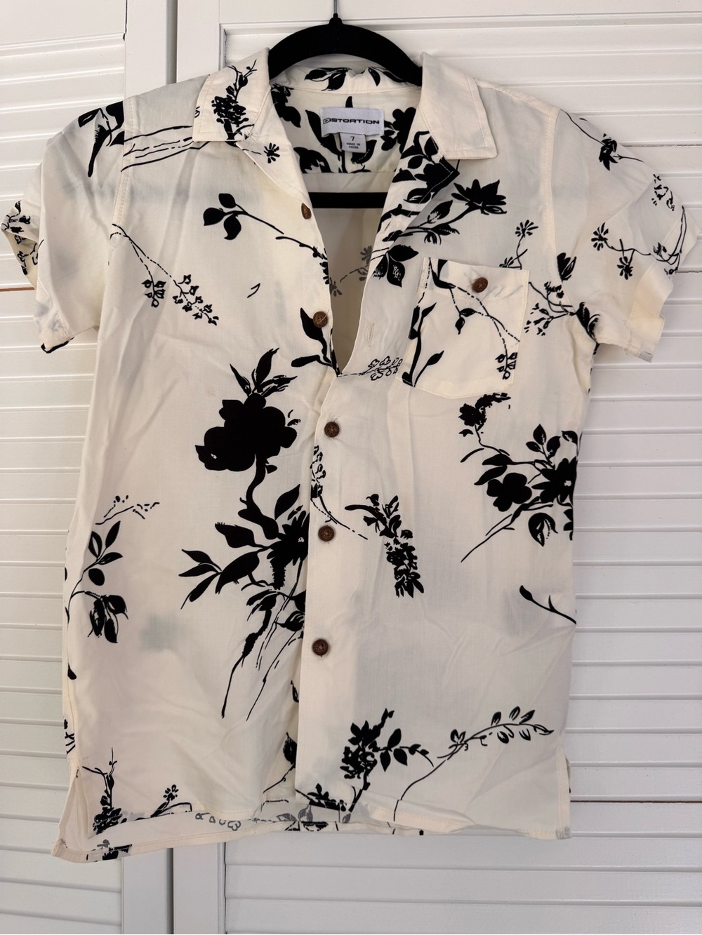 Distortion Y2K Short Sleeve Floral Button-Up Shirt - White/Black